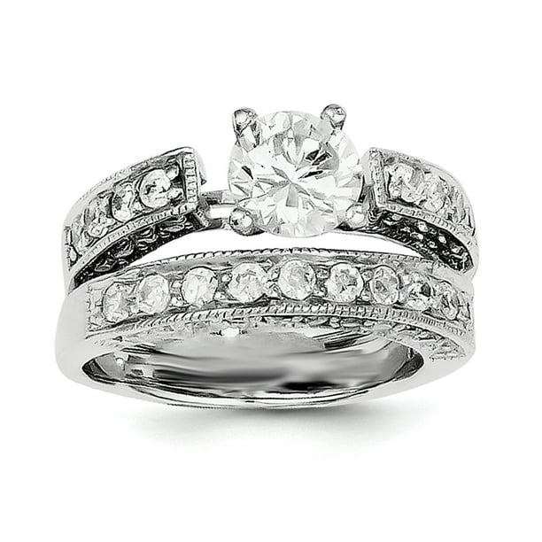 Sterling Silver Rhodium-plated 2-Piece CZ Wedding Set Ring Sterling Silver Rhodium-plated 2-Piece CZ Wedding Set Ring